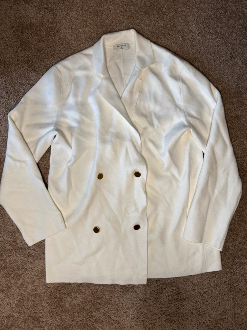 Babaton Double-Breasted White Blazer with Gold Buttons